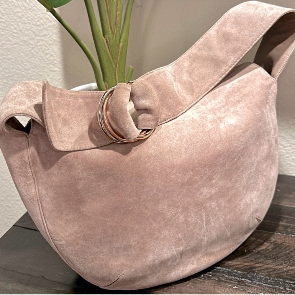 Suede Hobo Shoulder Bag in Blush Pink